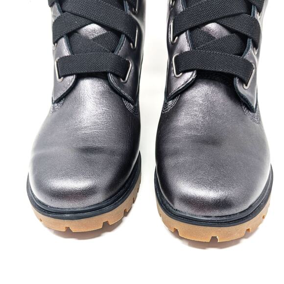 New Timberland Womens 8.5 Shoes Jayne Boots Fur Waterproof Metallic Grey Leather - Picture 6 of 11